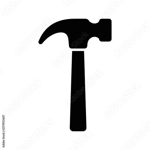Silhouette of a hammer with a wooden handle and metal head on white background