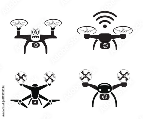 Flying Drone flat icon set