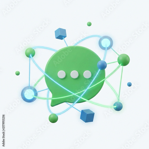 Modern Green Messaging App Icon – 3D Chat and Digital Communication Concept