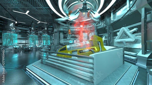宇宙船内の風景　3DCGレンダリング