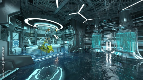 宇宙船内の風景　3DCGレンダリング
