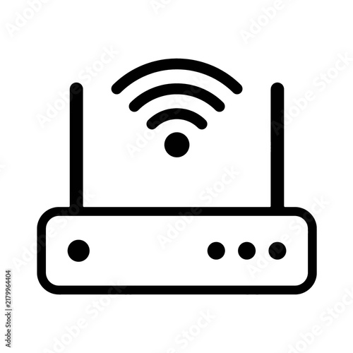 Фотография WiFi Router and Wireless Modem with Signal, Line Vector Icons Symbols