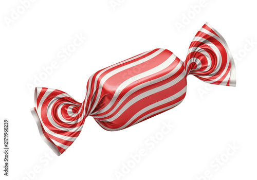 Wrapped red and white striped candy isolated on transparent background