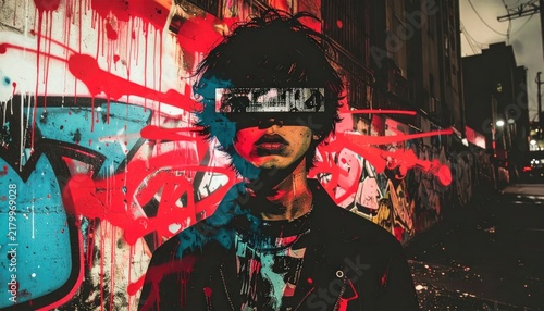 Young man in graffiti street art.