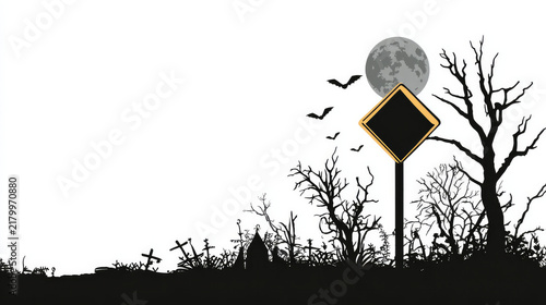 Creepy Halloween Road Sign Isolated on White Background, Spooky Horror Vector Illustration