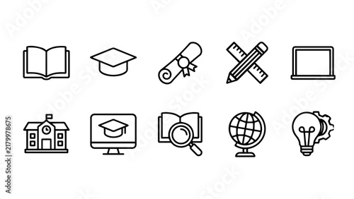 Education and school line icon set, learning and e-learning vector symbols