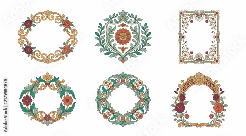 Fotografie Decorative vintage floral frame collection featuring intricate botanical pattern