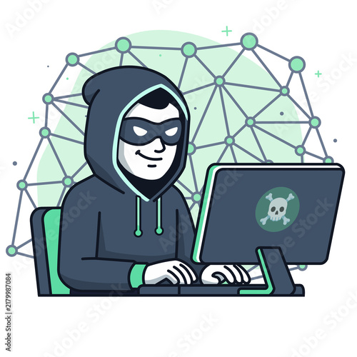 Foto 悪事を働くハッカー（ドクロマーク・ネットワーク）