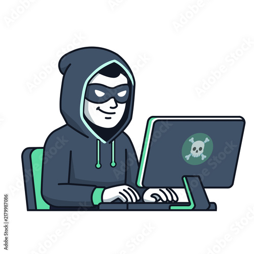 Foto 悪事を働くハッカー（ドクロマーク）