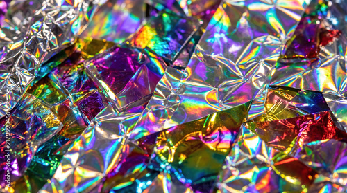 Colorful Iridescent Crumpled Foil Texture with Holographic Rainbow Reflections, Ai Generated