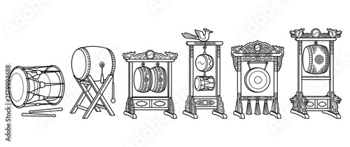 Принти на полотні Traditional Asian percussion instruments drums and gong.