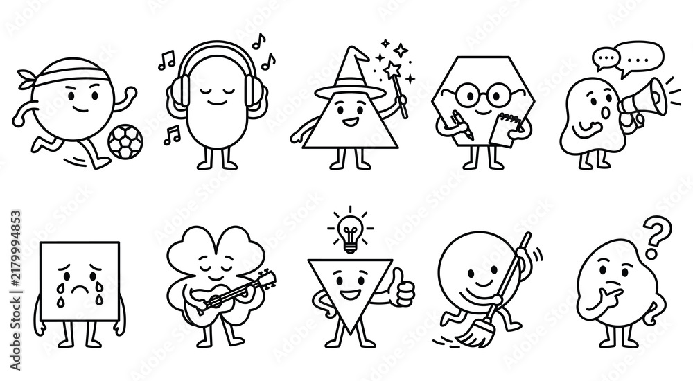 Obraz premium Cartoon character set black white line art for sticker.