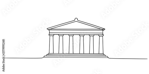 A classical Greek temple with columns, depicted in clean minimalist lines