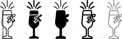 Champagne flutes with celebratory bubbles and bow tie accents in a clean vector silhouette style for festive occasions