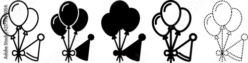 Celebration Balloons and Party Hat Vector Silhouettes for Festive Occasions