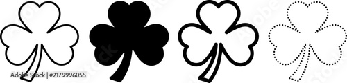 Clover leaf variations in outline and solid fill for St. Patrick's Day designs and seasonal decoration