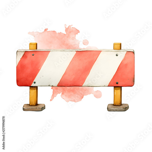 Watercolor Construction Barrier with Red Stripes