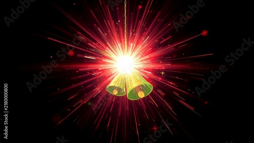Golden Christmas bells with red light burst effect