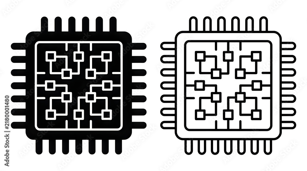 Naklejka premium Black and white chip integrated circuit icons