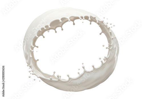 Milk splash ring in a circular liquid wave isolated on transparent background