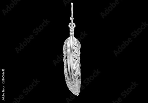 Shiny silver feather earring jewelry piece isolated on transparent background
