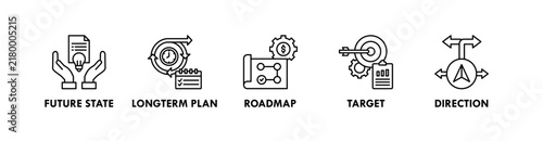 Vision Strategy banner web icon illustration concept with icon of future state, longterm plan, roadmap, target, and direction