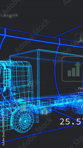 Animation of digital car interface and data processing over 3d model of car