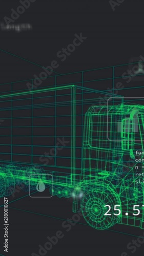 Animation of digital car interface and data processing over 3d model of car