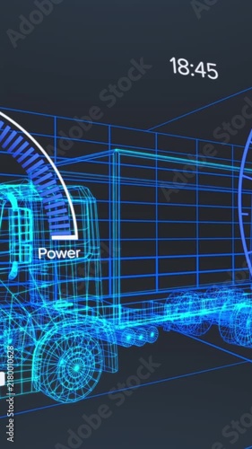Animation of digital car interface and data processing over 3d model of car