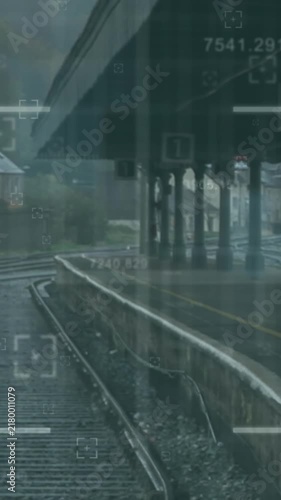 Animation of financial data processing over train platform