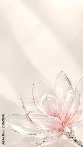 淡いピンクの透明ガラスの花を飾った上品な縦長背景