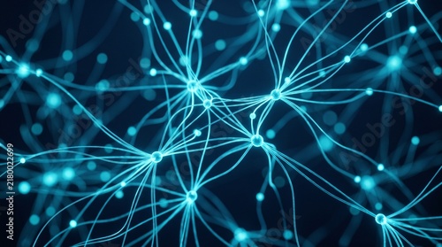 Glowing Neural Network Nodes and Connected Synapse Pathways Representing Advanced Artificial Intelligence and Deep Machine Learning Structures