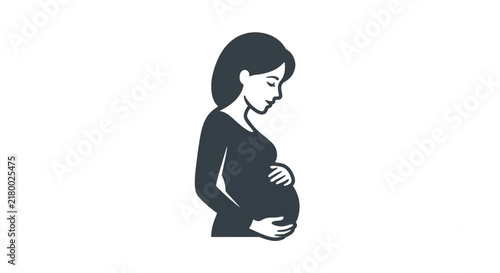 Pregnant woman silhouette icon holding her belly