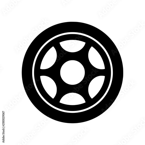 Black and white retro dish style car wheel rim silhouette icon vector illustration
