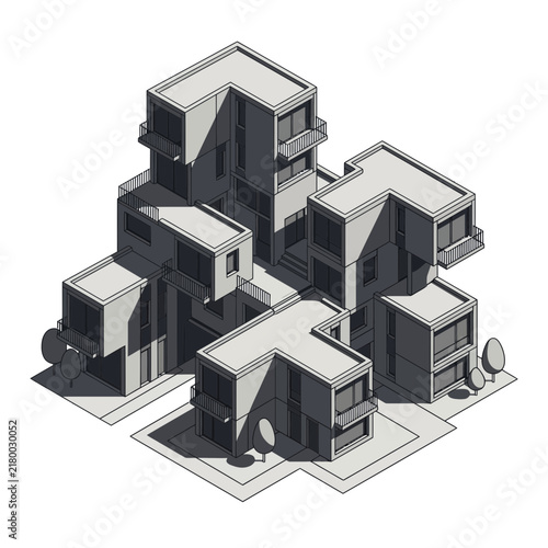 Modern Architectural Complex Isometric View