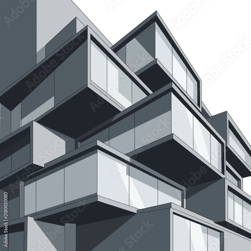 Modern Architecture Building Design Geometric Facade Gray Tones