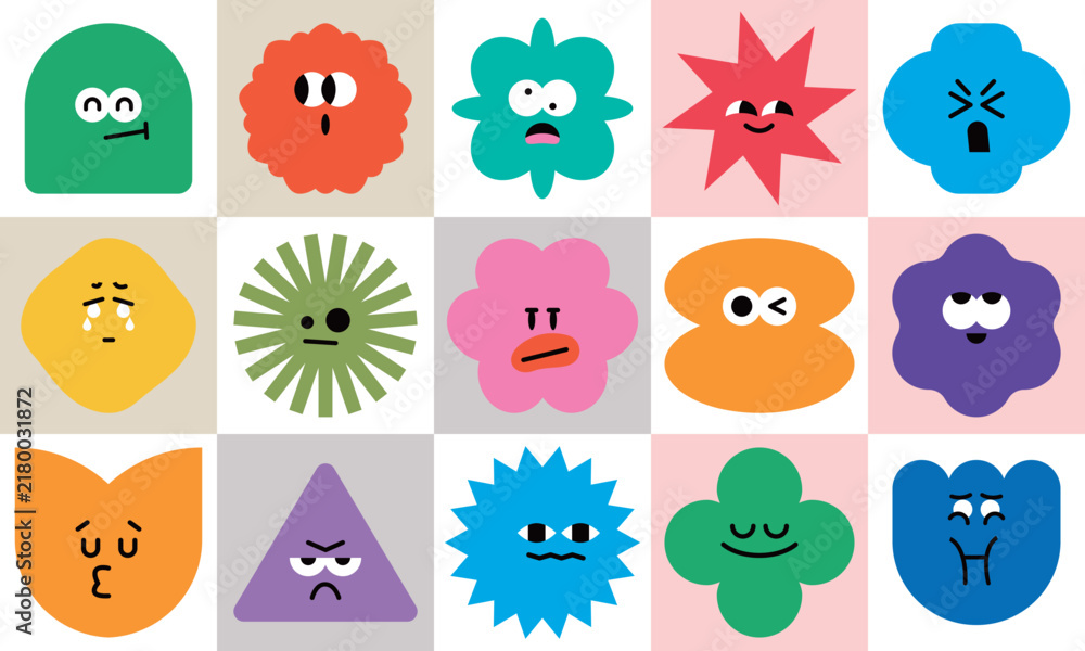 Obraz premium Abstract emotion face character set with various colorful geometric shapes and expression