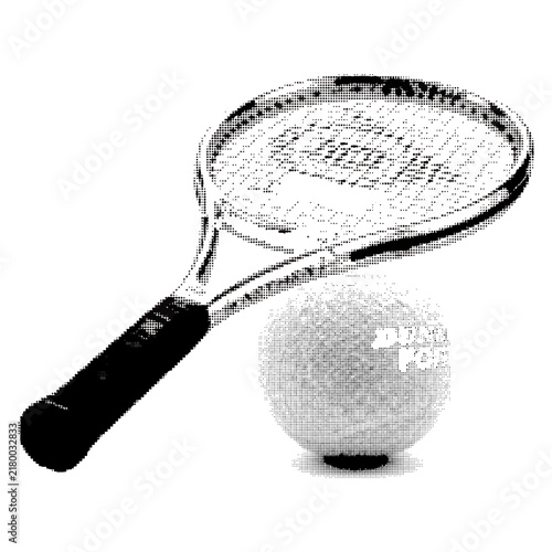 Fotografía halftone of tennis racket with ball