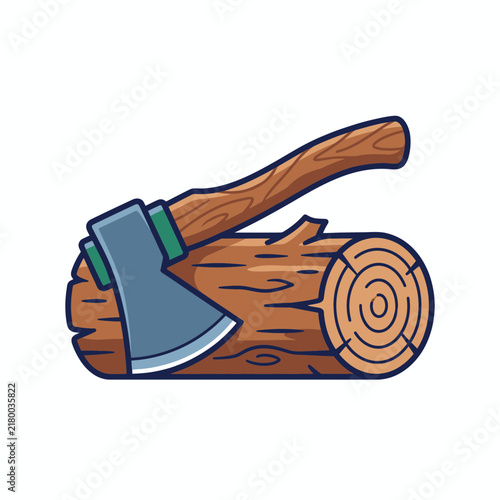 Axe chopping wood log, isolated on transparent background