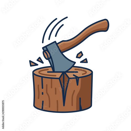 Axe Chopping Wood Log