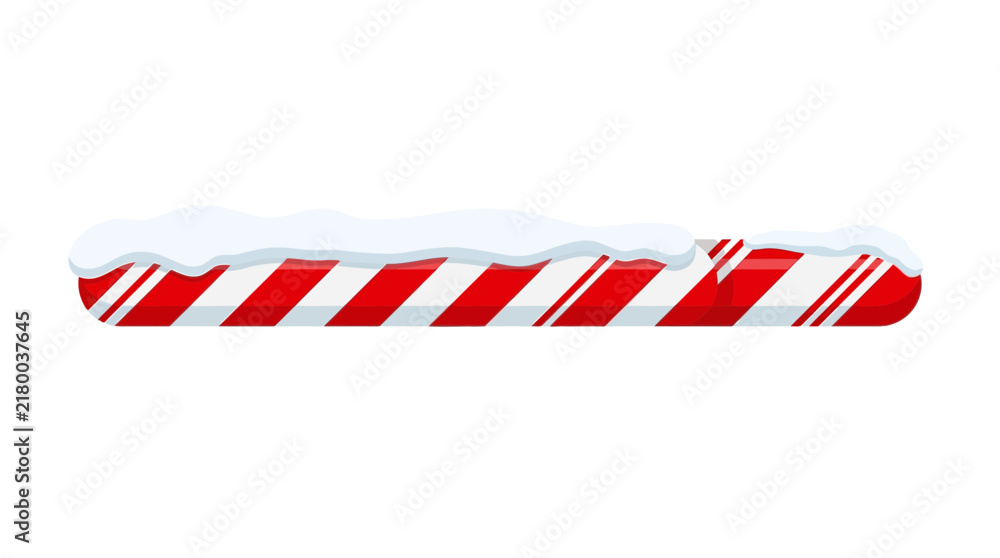 Fototapeta premium Christmas candy cane striped horizontal bar with snow topping, isolated on white.