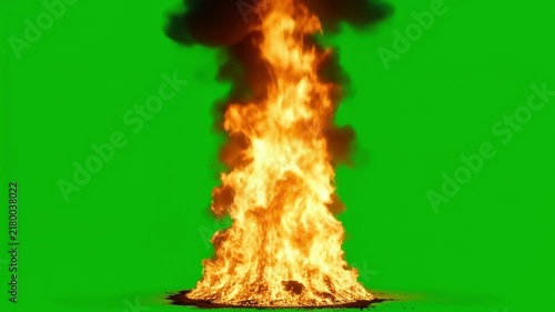 Three vertical fire plumes with smoke isolated on transparent background