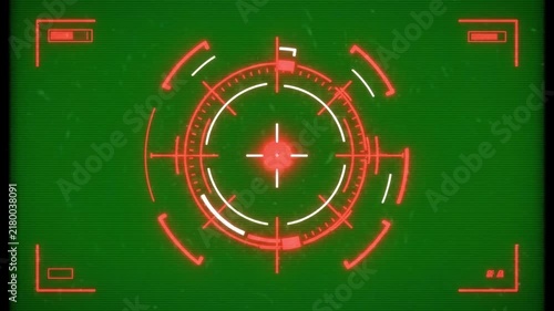 Red digital targeting reticle interface scanning on green background on transparent background