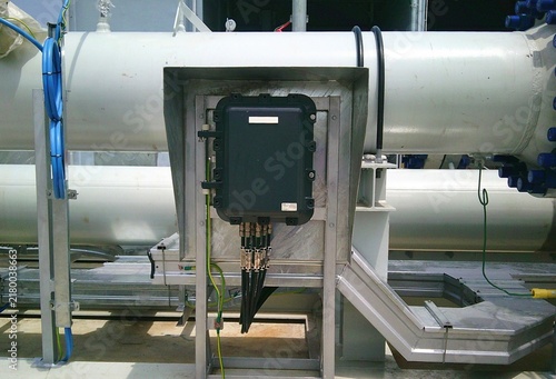 Fotografía Junction box with wiring on industrial equipment frame