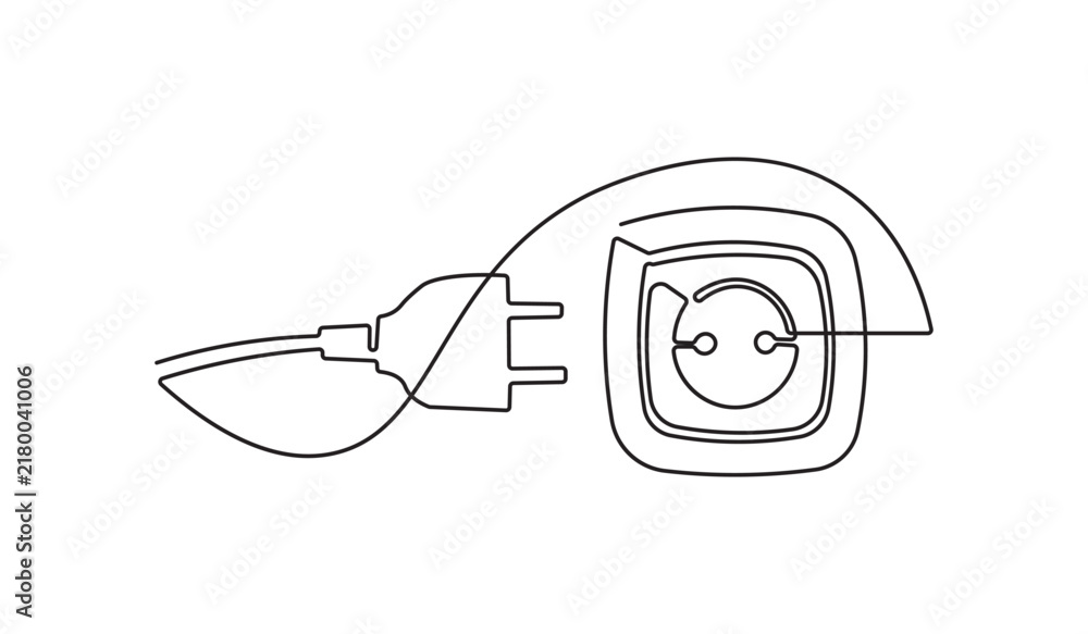 Obraz premium Electric plug power socket electrical outlet connection energy supply minimalist vector art continuous line drawing
