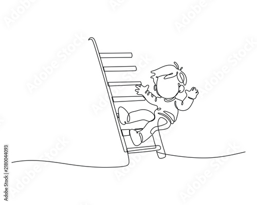 Child Falling Backward from a Tall Ladder Depicted in a Minimalist Continuous Line Art Illustration