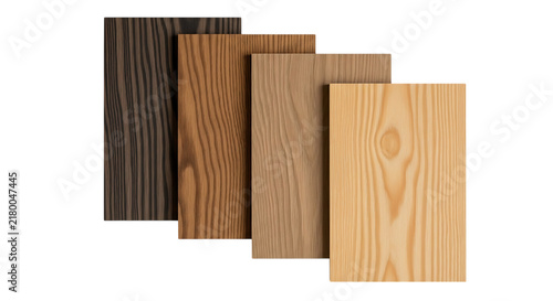 Four wood planks with varying grain patterns and coloration on transparent background texture timber lumber woodgrain paneling surface