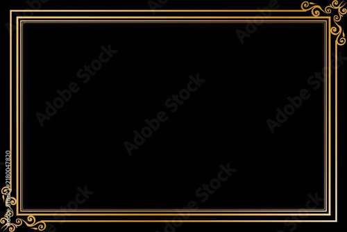 Luxury Vintage Gold Frame and Border with Single Corner Swirls Ornament Design on Black Background for Certificate, Book Cover, Menu and Invitation. 14