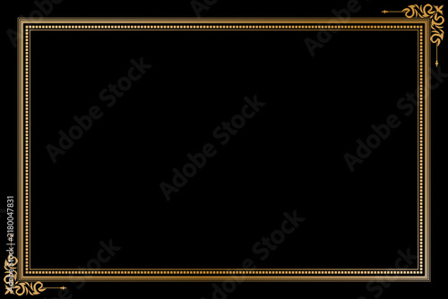 Luxury Vintage Gold Frame and Border with Single Corner Swirls Ornament Design on Black Background for Certificate, Book Cover, Menu and Invitation. 17