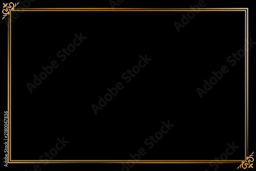 Luxury Vintage Gold Frame and Border with Single Corner Swirls Ornament Design on Black Background for Certificate, Book Cover, Menu and Invitation. 18